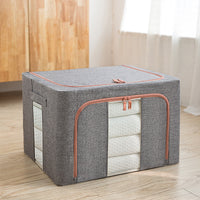 Foldable Cotton Linen Storage Box with Steel Frame for Clothes and Toys