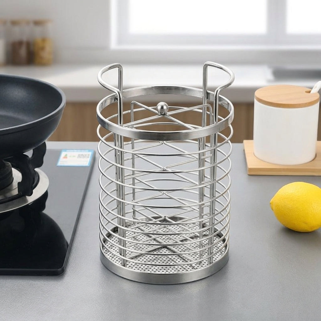 Rotating Utensil Holder and Cutlery Drainer, Stainless Steel 3 Compartment Storage Rack, Countertop Utensil Drainer and Space Saving Sink Tidy