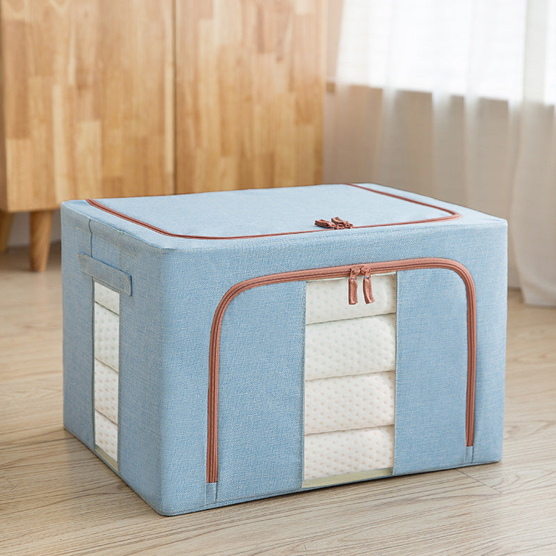 Foldable Cotton Linen Storage Box with Steel Frame for Clothes and Toys