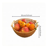Rattan Basket with Wood Handles Natural Round Storage Basket Decorative