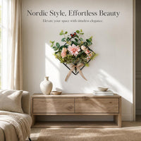 Nordic Style Artificial Dahlia Flower Wall Decor with Iron Grid for Living Room Entrance