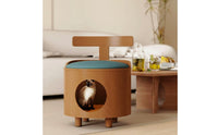 Wooden Cat Nest Stool Closed Warm Feline Retreat Stool Bed 2-in-1 for Living Room
