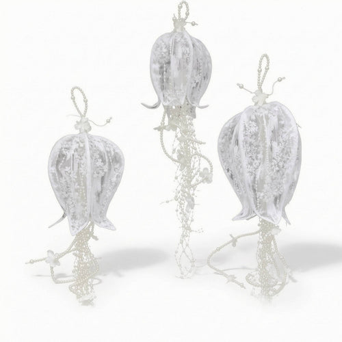 3 Pieces Hanging Ornament with Pearl Beads Beaded Lace Bell Ornament Romantic