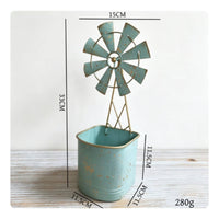 Windmill-Style Planter Distressed Finish Plant Pot Perforated Bottom