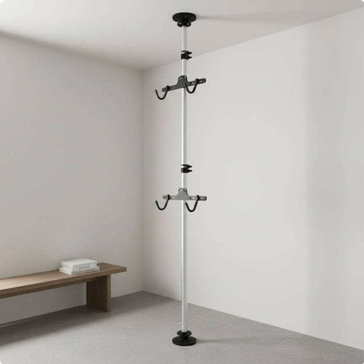 Adjustable Height Floor to Ceiling Bike Rack No Drilling Required Vertical Bike Storage Pole Space Saving Indoor Cycle Hanger Easy Installation for Apartment, Garage