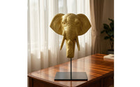 Elephant Head on Stand Gold Elephant Head Figurine Sculptural for Living Room