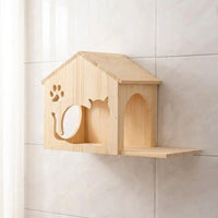 Mounted Cat House Shelter with Perch, Solid Wood Wall-Mounted Climbing Frame for Large Indoor Cats, Elevated Space for Sleeping and Playing 141