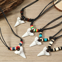 Vintage Style Shark Tooth Wood Bead Necklace for Men and Women