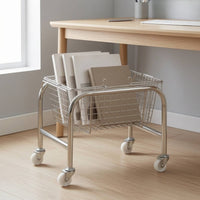 Mobile Wire Storage Basket with Wheels Sturdy Metal Wire Utility Cart Rust-Resistant Rolling Organizer with Hooks Easy to Clean for Students, Teachers, Office, Classroom, Reading Corner