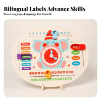 Printed English Labels Calendar Clock Board Movable Hands Clock Calendar Board Sliding Pieces Teaching Aid Colorful for Preschoolers, Children, Teachers, Classroom
