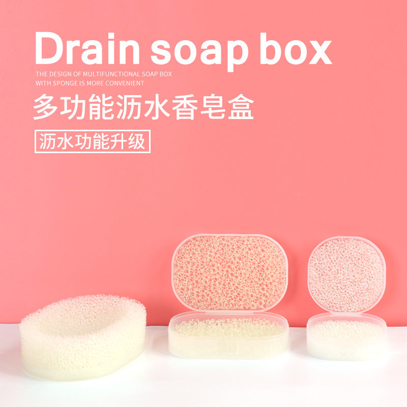 Portable Sponge Soap Dish with Lid, Quick Dry Drain, Sealed Plastic Soap Holder for Travel