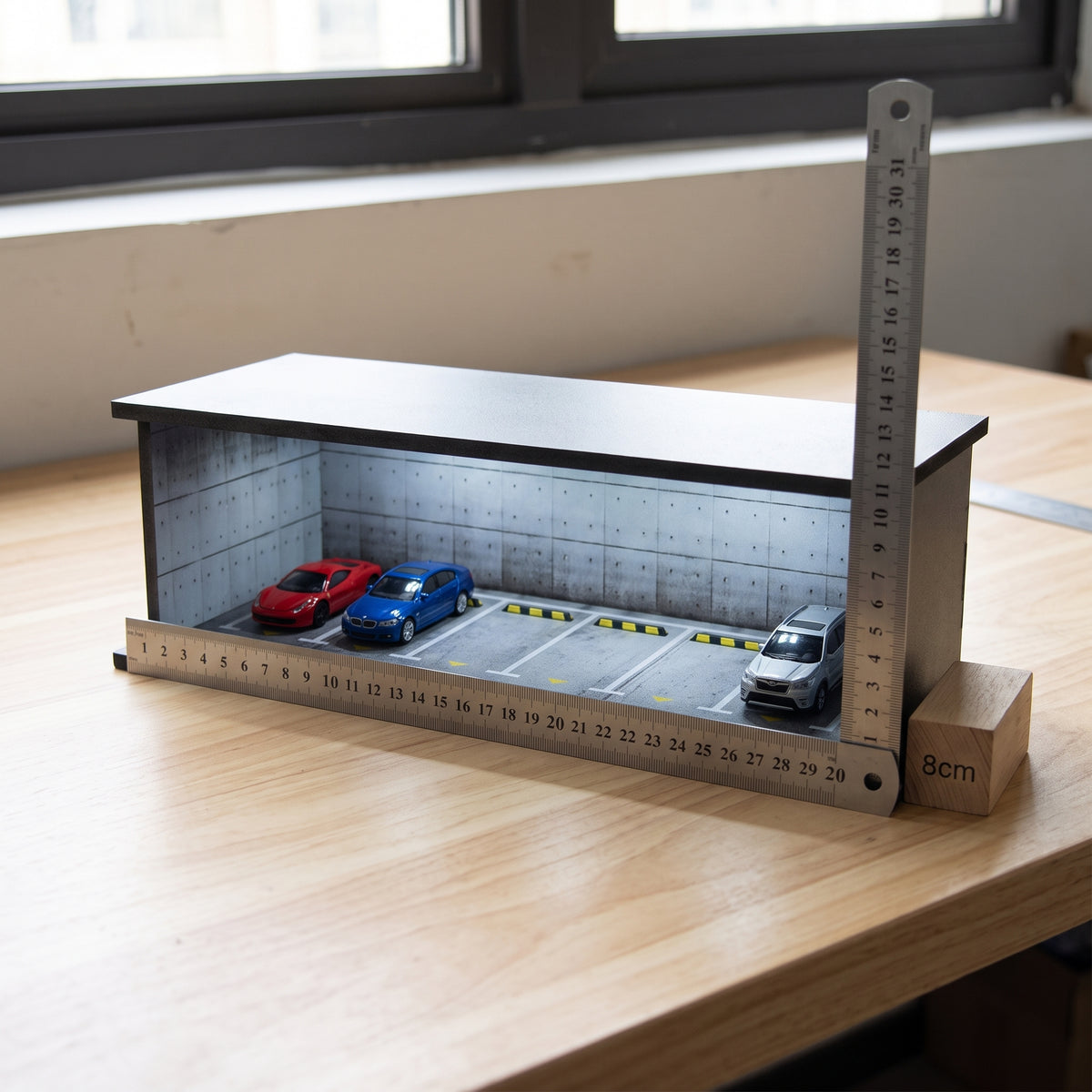 1:64 Scale Underground Parking Garage Diorama with LED Lighting for Diecast Car Display