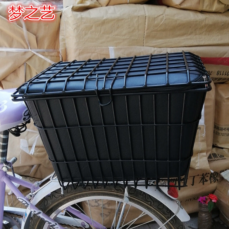 Bicycle Rear Basket with Lid, Large Capacity Front Shopping Basket for Mountain Bikes, Thickened Wire Mesh