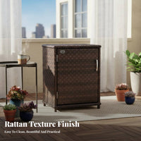 Rolling Wickerdesign Cabinet Woven Texture Wicker Organizer Universal Mobile Design Ample Storage Space for Patio Owners