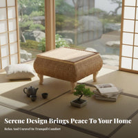Japanese design Woven Top woven mat Table Serene Aesthetic Floor Desk Space-Saving Home Furniture space-efficient Design for Minimalists, Apartment Dwellers, People in Small Homes, Bay opening, Balcony, Living Room, Bedroom