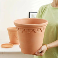 Plant Pots for House Plants and Indoor Plants, Pack of 3 Baroque Embossed Flower Pots, Terracotta Pots with Saucers and Drainage Holes, 6 Inch