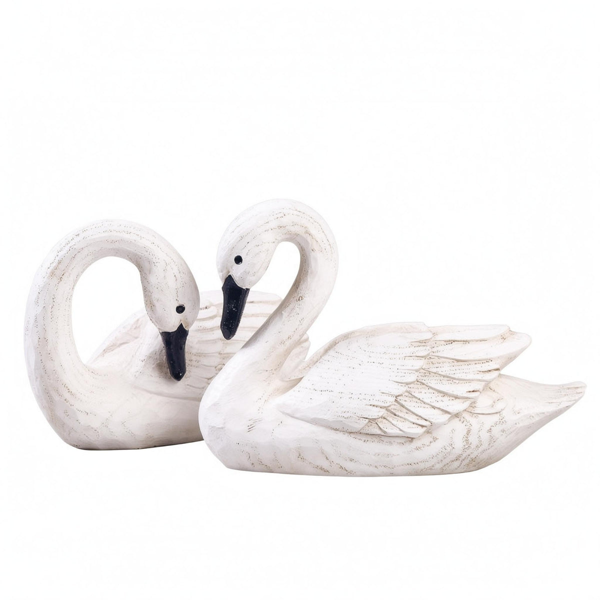 Resin Swan Figurine Weathered Finish White Swan Ornament Elegant Design