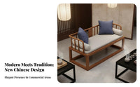 Solid Wood Teahouse Table and Chairs Set with Carbon Steel Frame Foam Cushions Booth Furniture Dining Seating Suitable for Cafe Restaurant Lounge Teahouse