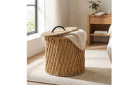Paper Rope Basket with Lid Round Woven Basket with Lid Textured for Bathroom