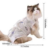 Cat Recovery Suit with Ties, Striped Post Surgery Cat Clothing, Soft Anti-Lick Pet Recovery Suit for Spay Neuter, Breathable Case