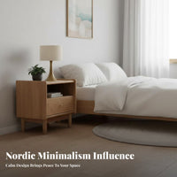 Nightstand with Rattan Drawer Nordic Design End Table sturdy Wood Legs for Adults