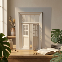 1:12 Scale Dollhouse Door Pane-Style Two Panel Toplight Door Rectangular Frame