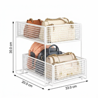 2 Tier Wire Storage Basket Shelf, Pull Out Cabinet Organizer, Handbags Storage,  #variant:Medium