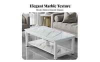 Faux Marble Second levelTier Rectangular Table Modern Design Household Furniture Sturdy Structure Easy to Clean for Apartment Dwellers, Homeowners, Decorators, Living Room, Lounge, Reception Area