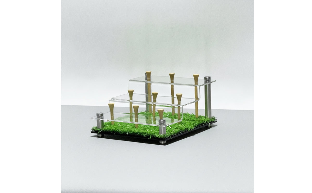 Acrylic Golf Ball Display Rack Clear Golf Ball Holder with Grass Stepped 3-Tier for Golfers, Trophy Room, Desk, Office