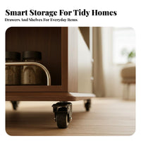 Earthy Simplicity End Table Solid Wood Rolling Side Table Multifunctional Storage Trolley Space-saving Expandable Top Suitable for Living Room Home Office Bedroom Lounge