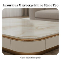 Light Luxury Design Long Storage Single Unit with Tabletop Marble-Like Top Coffee Table Minimalist Design Living Room Centerpiece Scratch Resistant for Homeowners, Apartment Dwellers, Interior Designers, Villa, Lounge Area