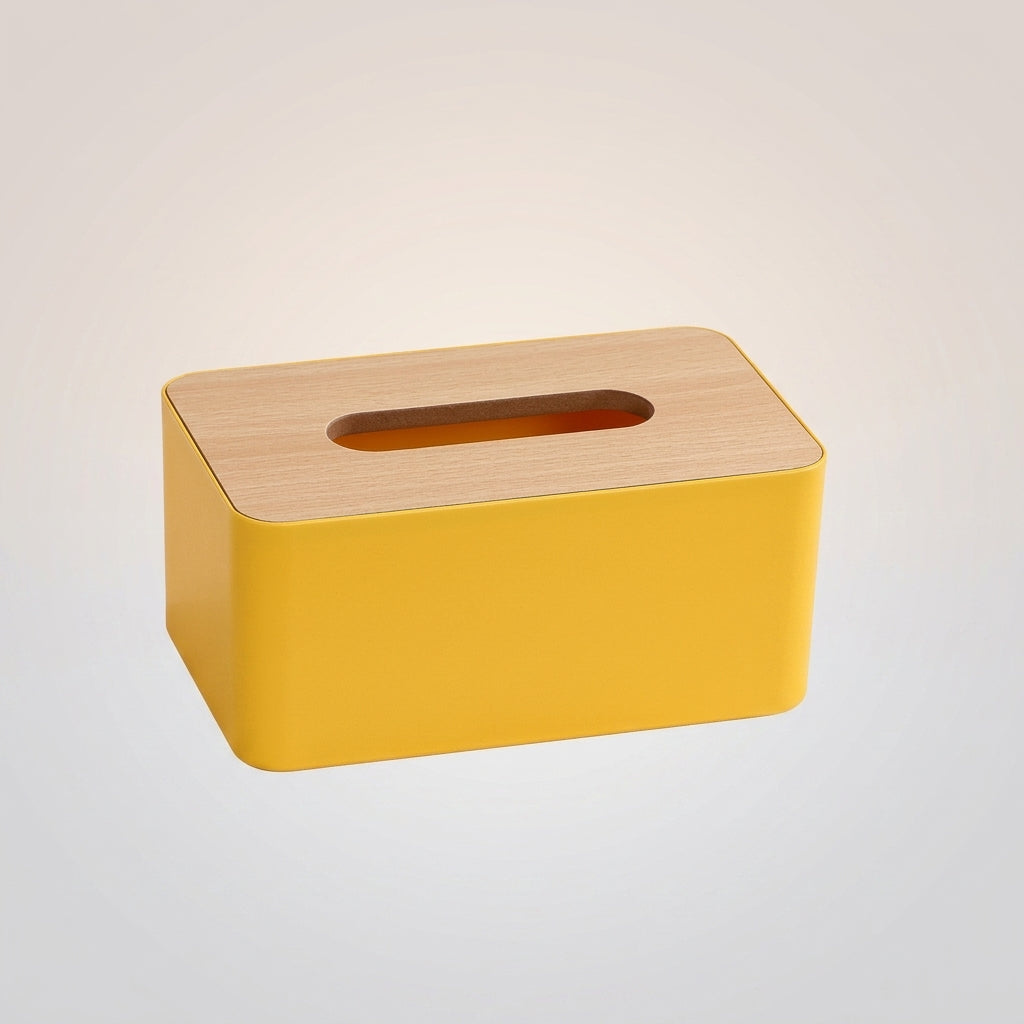 Tissue Box with Wood Lid for Modern Bedroom Decor, Rectangular Tissue Box Holder and Napkin Holder, Durable Polypropylene Body for Home Office