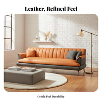 3-Seater Straight Sofa Genuine Leather 3-Seater Couch Small-Space suitable Household Furniture for Homeowners, Pet Owners, Living Room, Reception Area