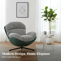 Modern Nordic Design Cushioned Swivel Armchair Luxuriously Soft Cushioning Accent Chair Sturdy Metal Base Lounge Seating Ergonomic Design for Homeowners, Apartment Dwellers, Readers, Living Room, Balcony, Small Areas, Reading Nook