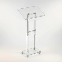 Acrylic Lectern with Wheels Transparent Adjustable Mobile Rolling Lectern for Teachers, Churches