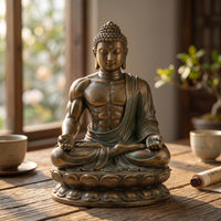 Buddha Ornament with Lotus Base Sculptural for Living Room