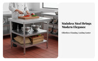 Rust Resistant Commercial Kitchen Prep Table Easy to Clean Commercial Kitchen Table Sturdy Construction Food Prep Station Reinforced Structure for Restaurant Team, Home Cooks, DIY Enthusiasts, Cafeteria, Workshop, Garage