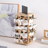 Black Metal Hooks Rotating Jewelry Display Rack Natural Wood Finish Wooden Jewelry Organizer unobstructedFrame Wooden Pegboard Display Tabletop