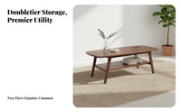 2-Tier Rectangular Coffee Table Minimalist Design Double-Deck Rectangular Table Rounded Corners Tapered Legs for Homeowners