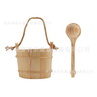 跨境双耳5L汗蒸房桑拿桶带绳子家用桑拿房盛水木桶澡堂浇水工具