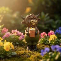Scottish Cow Statue with Flowerpot | Adorable, Whimsical, Scottish cow Figurine, for Garden