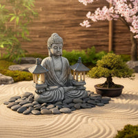 Buddha Lantern Statue Resin Seated Buddha Statue Textured
