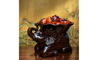 Solid Wood Elephant Statue with Tray | Carved, Elephant Figurine with Tray, for Tabletop