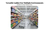 Rolling Step Ladder Non-Slip Steps Warehouse Stocking Ladder All-Steel Construction Mobile Surface Steps for Homeowners, Stockroom, Garage, Library