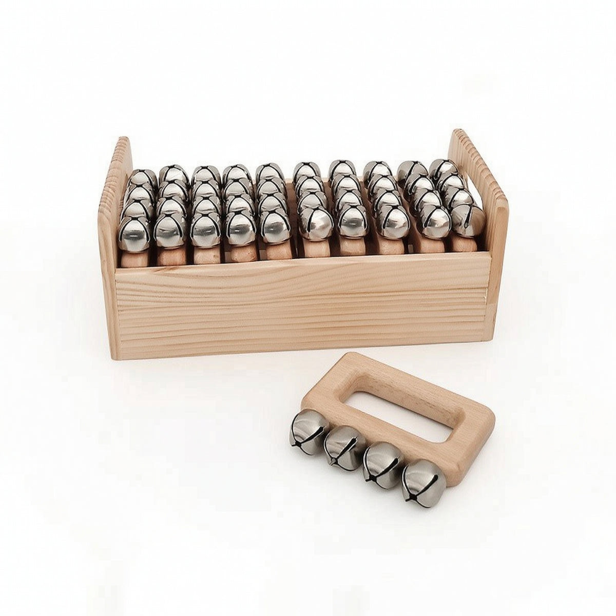 Wooden Hand Bell with Box Comfortable Grip Sleigh Bells Easy to Learn Instrument for Students, Classroom, Kindergarten, Music Therapy