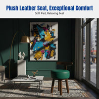 Sturdy Wood Rotating Sofa Chair, Leather Padded, Modern Minimalist Single Round Lounge Chair, Small Space Living Room, Elderly