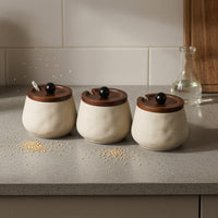 3 Pieces Ceramic Condiment Jar Set Matte Tableware Storage Short Feet