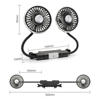 Dual-Head USB Car Fan for Rear Seats - 12V/24V, ABS