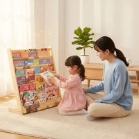 Solid Wood Children's Picture Book Rack Multi-Layer Wooden Kids Bookshelf Easy Reach Kids Picture Book Rack Large Capacity for Toddlers, Playroom, Nursery