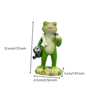 Cute Frog Figurine with Shoulder Pole Whimsical Cartoon Frog Statue Decorative Sculpture Funny for Collectors, Living Room, Bookshelf, Office, Plant Display